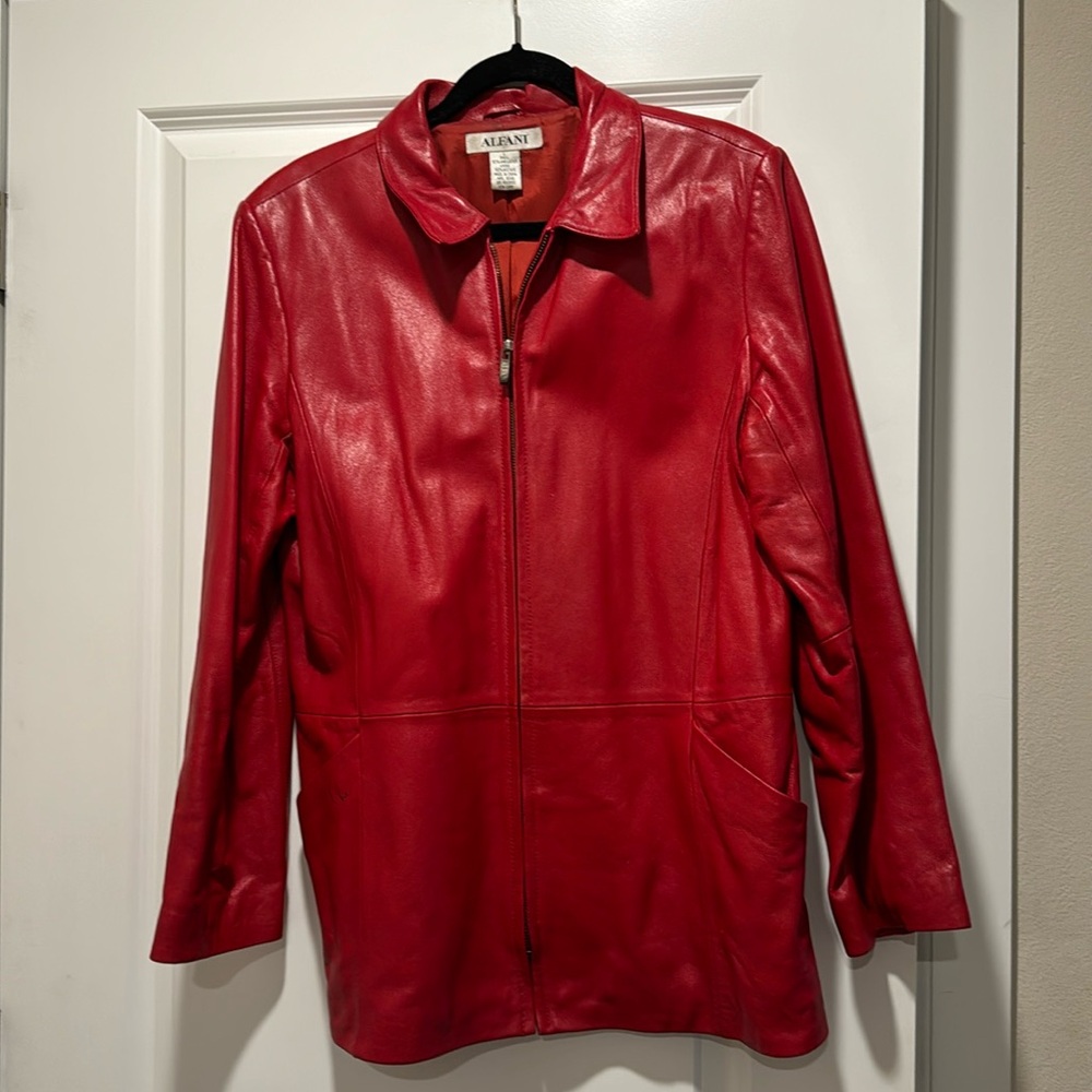 Alfani Red Lambskin leather coat size L